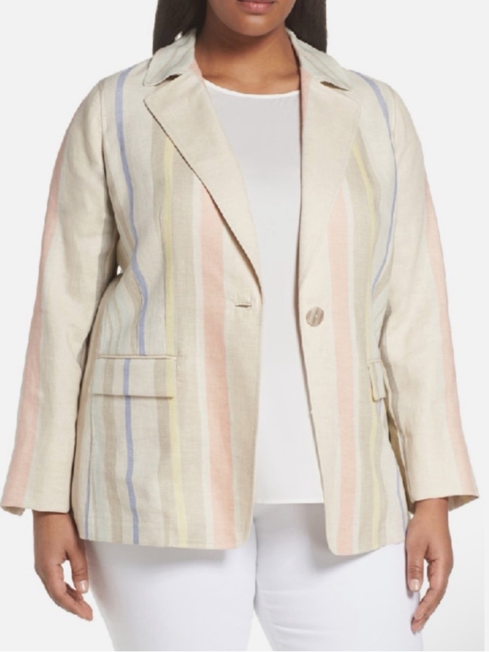 LAFAYETTE 148 New York Linen Striped Boho Pastel Blazer Career Jacket \\ 16